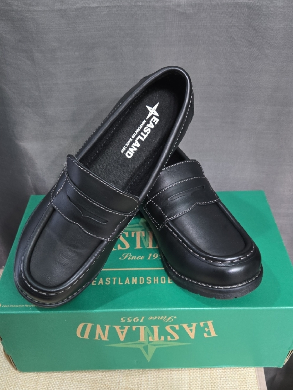 Eastland Black Leather Penny Loafers with Stacked Heel - Picture 8 of 11